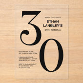 Moderne gedurfde zwarte tekst 30e verjaardagsfeest acryl uitnodigingen (Voorkant)