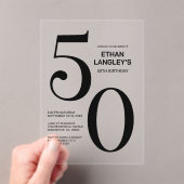 Moderne gedurfde zwarte tekst 50ste verjaardagsfee acryl uitnodigingen (Insitu (Draagbaar))