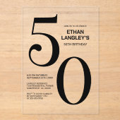 Moderne gedurfde zwarte tekst 50ste verjaardagsfee acryl uitnodigingen (Voorkant)