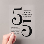 Moderne gedurfde zwarte tekst 55e verjaardagsfeest acryl uitnodigingen (Insitu (Draagbaar))