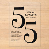 Moderne gedurfde zwarte tekst 55e verjaardagsfeest acryl uitnodigingen (Voorkant)