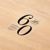 Moderne gedurfde zwarte tekst 60ste verjaardagsfee acryl uitnodigingen (Laagn)