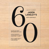 Moderne gedurfde zwarte tekst 60ste verjaardagsfee acryl uitnodigingen (Voorkant)