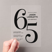 Moderne gedurfde zwarte tekst 65e verjaardagsfeest acryl uitnodigingen (Insitu (Draagbaar))