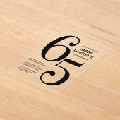 Moderne gedurfde zwarte tekst 65e verjaardagsfeest acryl uitnodigingen (Laagn)