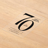 Moderne gedurfde zwarte tekst 70ste verjaardagsfee acryl uitnodigingen (Laagn)