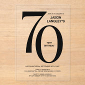 Moderne gedurfde zwarte tekst 70ste verjaardagsfee acryl uitnodigingen (Voorkant)