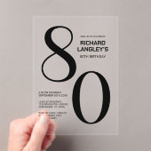 Moderne gedurfde zwarte tekst 80ste verjaardagsfee acryl uitnodigingen (Insitu (Draagbaar))