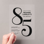 Moderne gedurfde zwarte tekst 85e verjaardagsfeest acryl uitnodigingen (Insitu (Draagbaar))