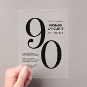 Moderne gedurfde zwarte tekst 90ste verjaardagsfee acryl uitnodigingen (Insitu (Draagbaar))