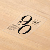 Moderne gedurfde zwarte tekst 90ste verjaardagsfee acryl uitnodigingen (Laagn)