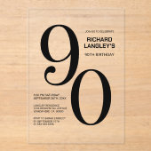 Moderne gedurfde zwarte tekst 90ste verjaardagsfee acryl uitnodigingen (Voorkant)