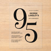 Moderne gedurfde zwarte tekst 95e verjaardagsfeest acryl uitnodigingen (Voorkant)