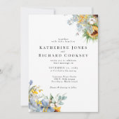 Moderne geel & blauw bloemengeen ouders bruiloft kaart (Voorkant)