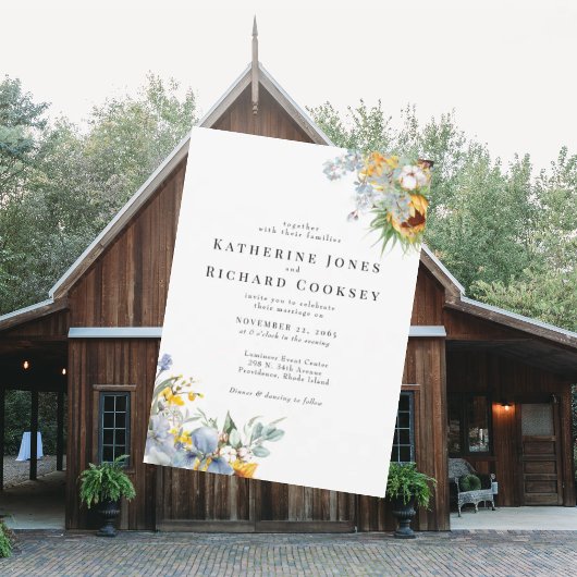 Moderne geel & blauw bloemengeen ouders bruiloft kaart