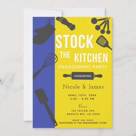 Moderne Geel Blauw Stock Keuken Engagement Party Kaart (Voorkant)