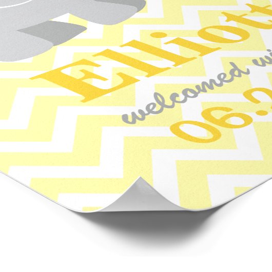 Moderne Geel en grijs Elephant Aangepast monogram Poster (Hoek)