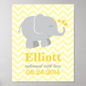 Moderne Geel en grijs Elephant Aangepast monogram Poster (Voorkant)