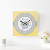 Moderne Geel en grijs Elephant Aangepast monogram Vierkante Klok (Huis)