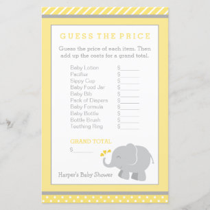Moderne Geel en grijs Elephant Baby shower Game