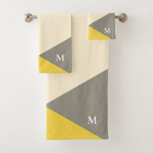 Moderne geel en grijze geometrische monogram bad handdoek