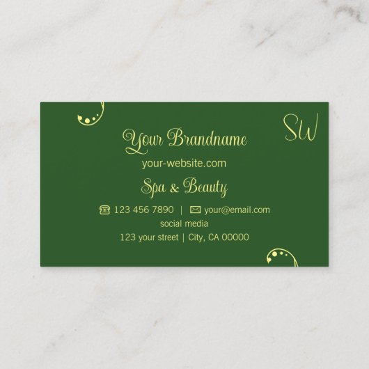 Moderne Geel en Groene Grafisch  met Monogram Visitekaartje (Achterkant)