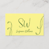 Moderne Geel en Groene Grafisch  met Monogram Visitekaartje (Voorkant)