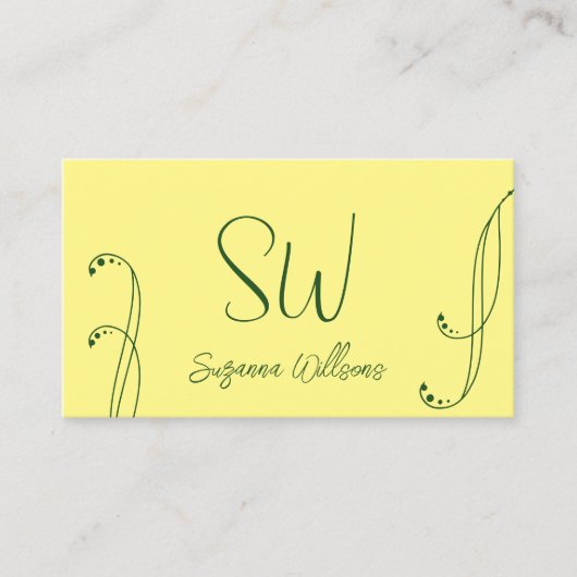 Moderne Geel en Groene Grafisch  met Monogram Visitekaartje (Voorkant)