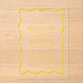 Moderne geel golvende Lijst bruiloft Acryl Uitnodigingen (Voorkant)