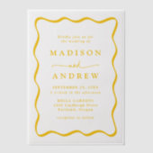 Moderne geel golvende Lijst bruiloft Vellum Uitnodigingen (Voorkant)