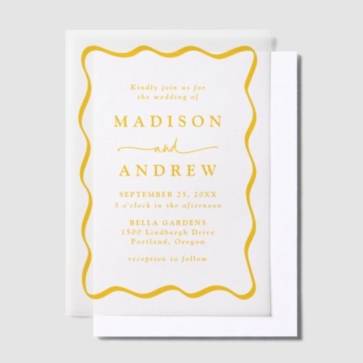 Moderne geel golvende Lijst bruiloft Vellum Uitnodigingen (Offset)