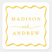 Moderne geel golvende Lijst bruiloft Vierkante Sticker (Voorkant)