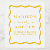 Moderne geel golvende Lijst bruiloft Wijn Etiket (Enkel label)