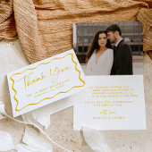 Moderne geel golvende Lijst foto bruiloft Bedankkaart