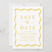 Moderne geel golvende Lijst foto bruiloft Save The Date (Voorkant)