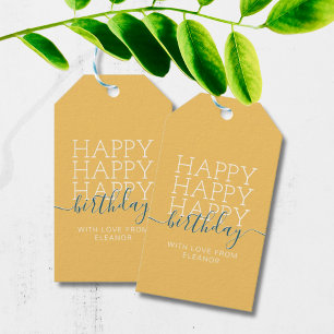 Moderne geel Happy Birthday Cadeaulabel