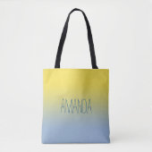Moderne Geel tot Blauwe Verloop Handgeschreven Naa Tote Bag (Voorkant)