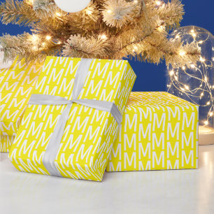 Moderne, geel, wit aangepast monogrampatroon cadea cadeaupapier