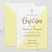 Moderne Geel Wit Goud Doop baby Kaart (Voorkant / Achterkant)