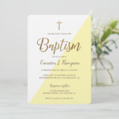 Moderne Geel Wit Goud Doop baby Kaart (Staand voorkant)