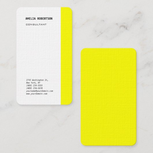 Moderne geel wit minimalistische professional visitekaartje (Voorkant / Achterkant)