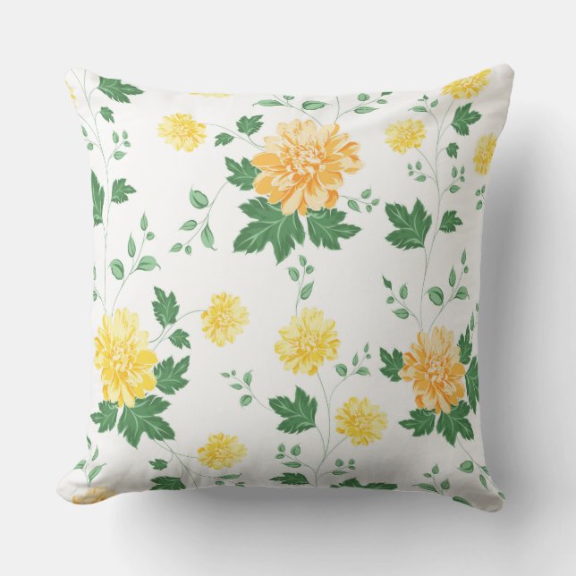Moderne Geelgroene Waterverf Bloemen Buitenkussen (Voorkant)