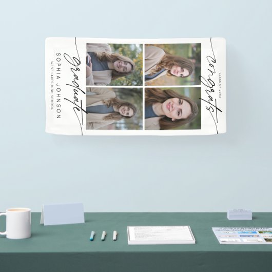Moderne Gefeliciteerd Afgestudeerd Script Fotocoll Spandoek (Beurs)