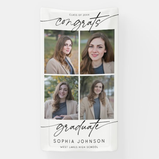 Moderne Gefeliciteerd Afgestudeerd Script Fotocoll Spandoek (Verticaal)