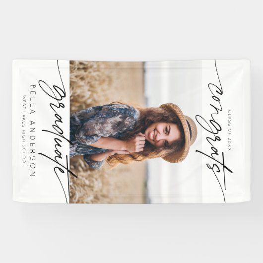 Moderne Gefeliciteerd Afstuderen Afstuderen Script Spandoek (Horizontaal)