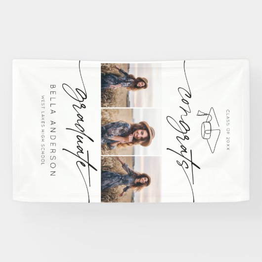 Moderne Gefeliciteerd Afstuderen Afstuderen Script Spandoek (Horizontaal)