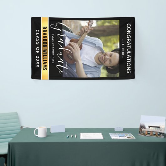 Moderne Gefeliciteerd Afstuderen Foto | Zwart Spandoek (Beurs)