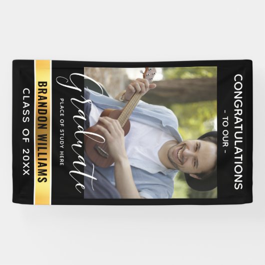 Moderne Gefeliciteerd Afstuderen Foto | Zwart Spandoek (Horizontaal)
