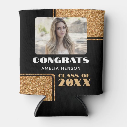 Moderne Gefeliciteerd Afstuderen Glitter Foto Blikjeskoeler (Voorkant)