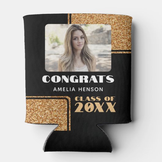 Moderne Gefeliciteerd Afstuderen Glitter Foto Blikjeskoeler (Achterkant)